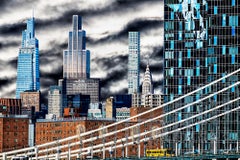 Chrysler Building con autobus giallo. "Lo skyline di New York"