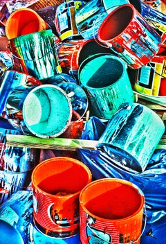 Vintage Colorful Paint Cans in Red, Orange, Blue and Turquoise 