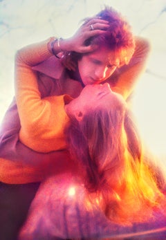 Couple Embracing In Central Park With Golden Light, Signed Color Photography
