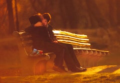 Couple Kissing On Park Beach In Central Park. Vintage Photography Fine Art Print