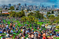 Menschenmassen im Dolores Park, San Francisco, Kunstdruck auf Hahnemühle-Papier