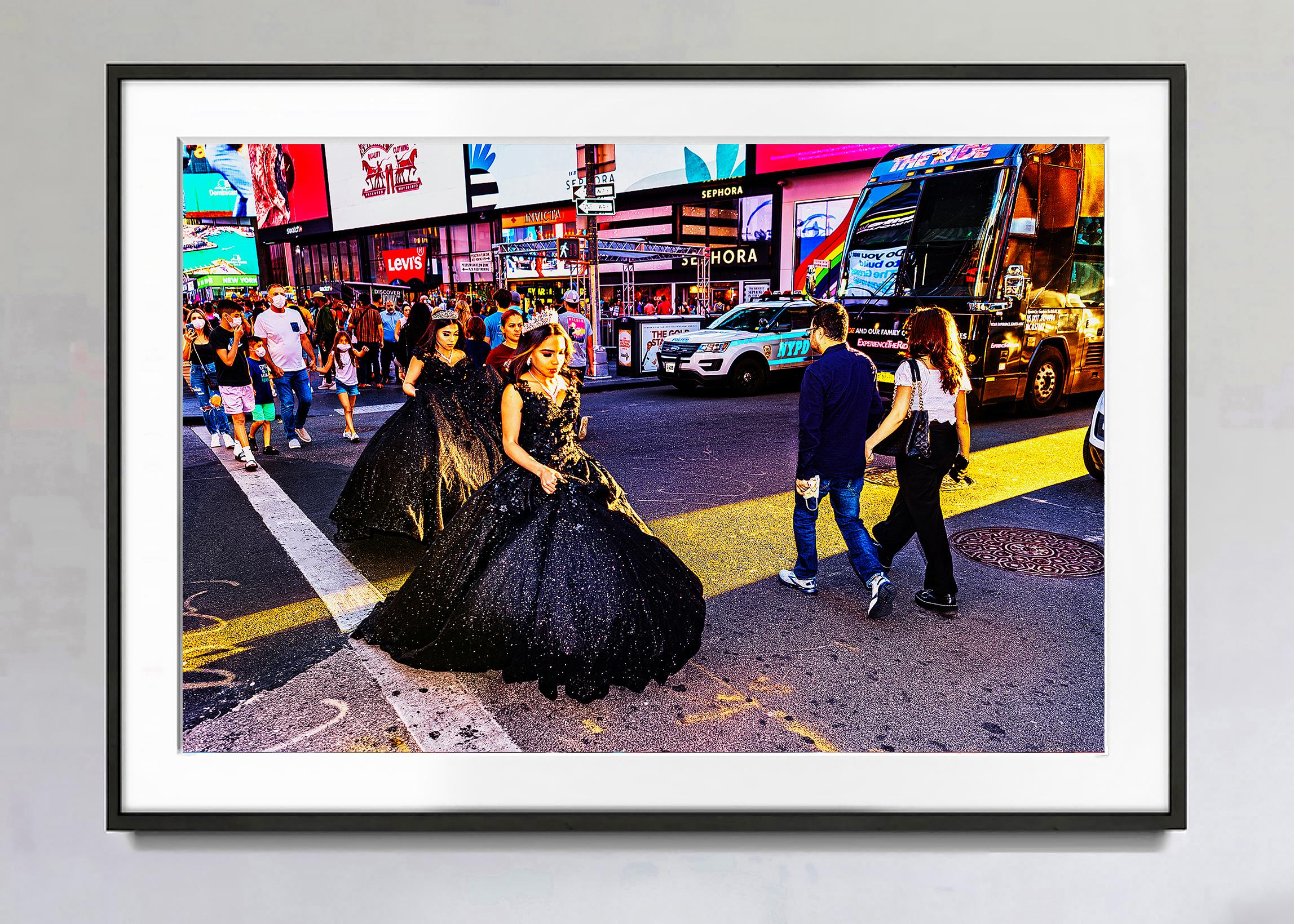 Debutantes in Formal Black Evening Dress  with Tiara in Times Square - Photograph by Mitchell Funk