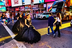 Debutantes in Formal Black Evening Dress  with Tiara in Times Square