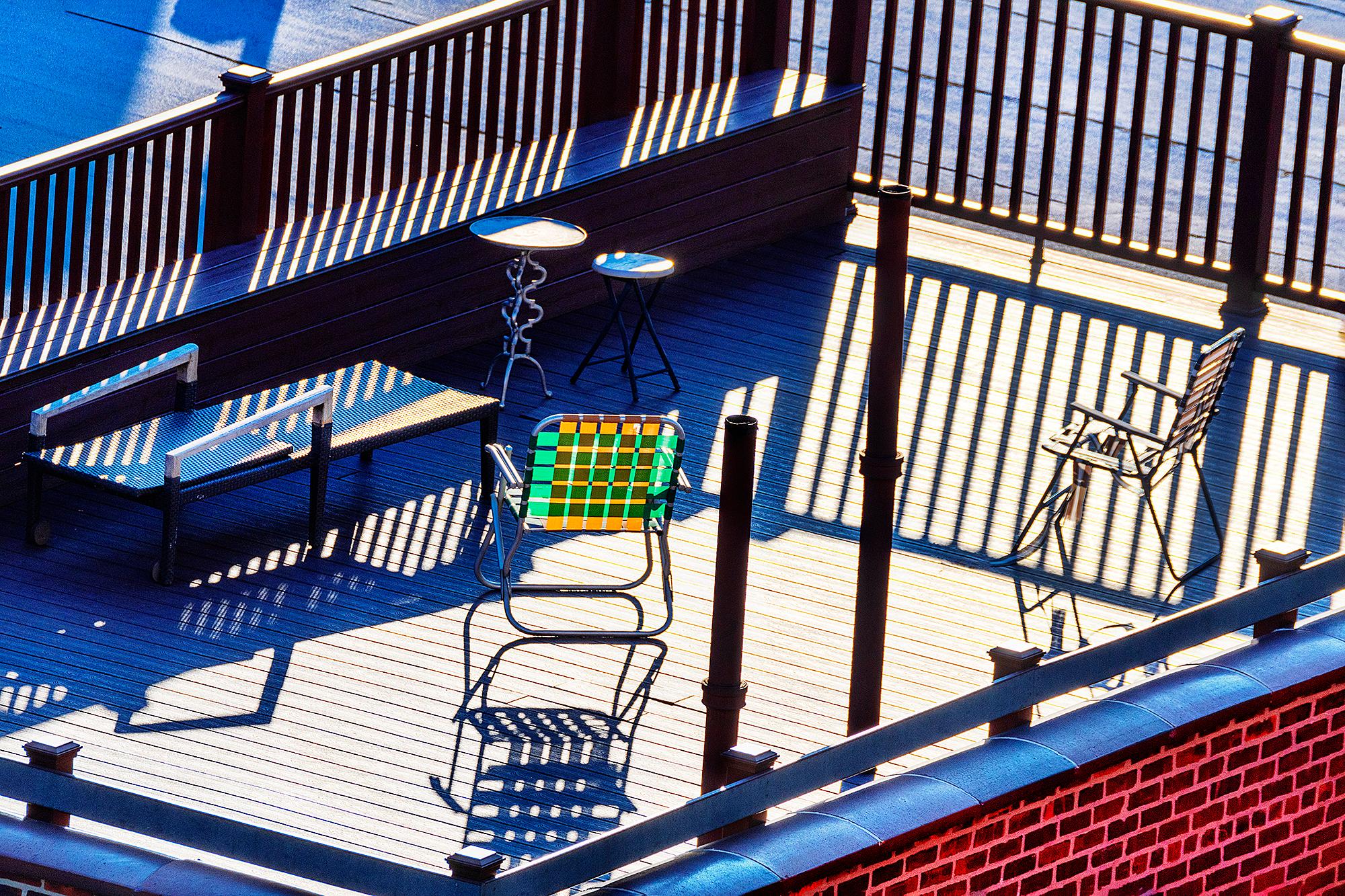 Mitchell Funk Color Photograph - Deck Chair Casual Abstraction with Raking Light and Shadows