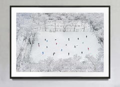 Vista sopraelevata di persone nel parco sotto la neve. New York
