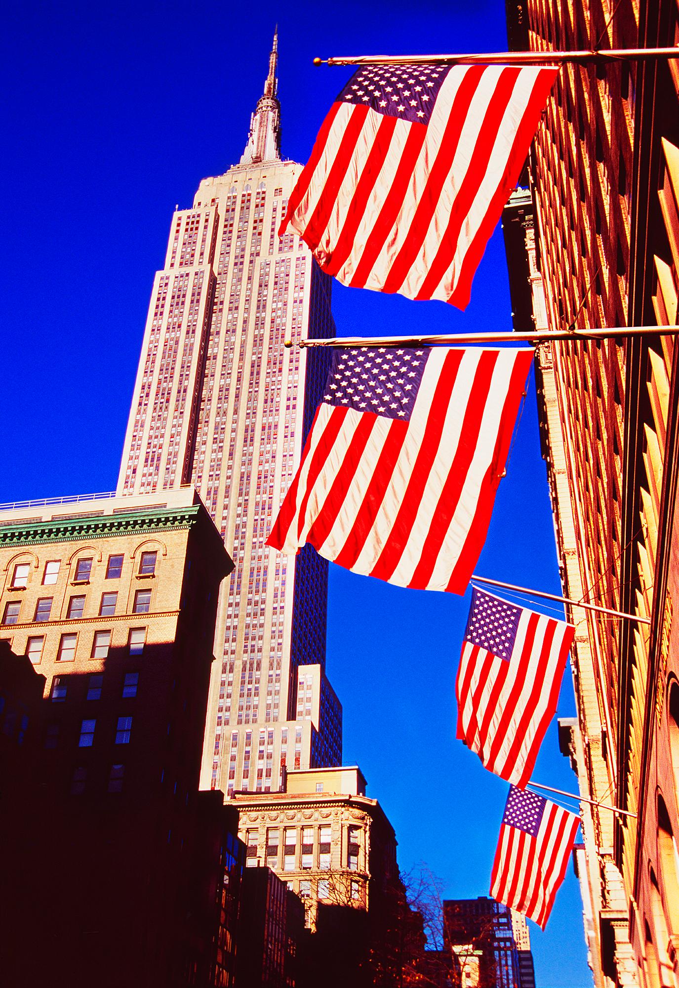Empire State Building And American Flags, New York City