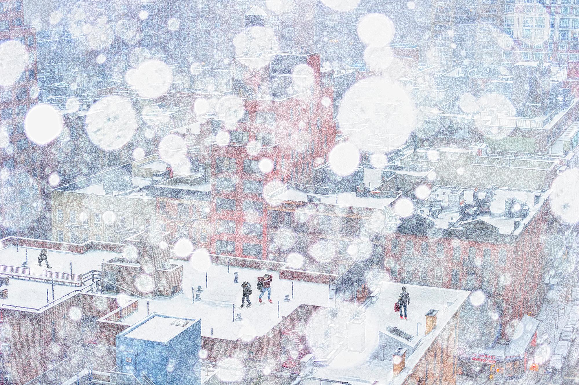 Mitchell Funk Abstract Photograph - Ethereal Snowy Rooftops, New York City