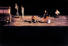 Figures on New York Steps in Gold Chiaroscuro Caravaggio Light 