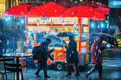 Food Cart On Rainy Night Bryant Park New York City