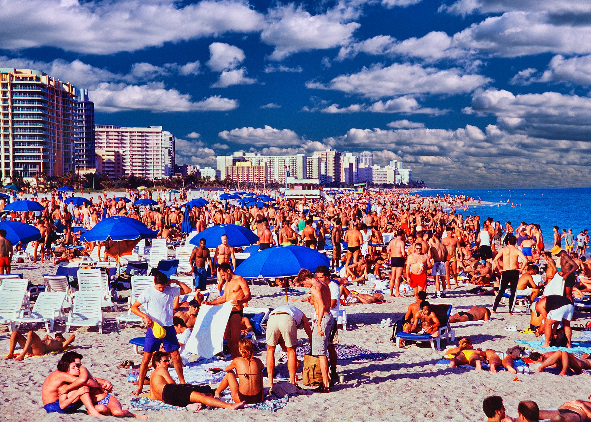 Mitchell Funk Landscape Photograph - Gay Beach,  A Heavenly Place on Miami Beach  Men in Bathing Suits. Gay Interest 