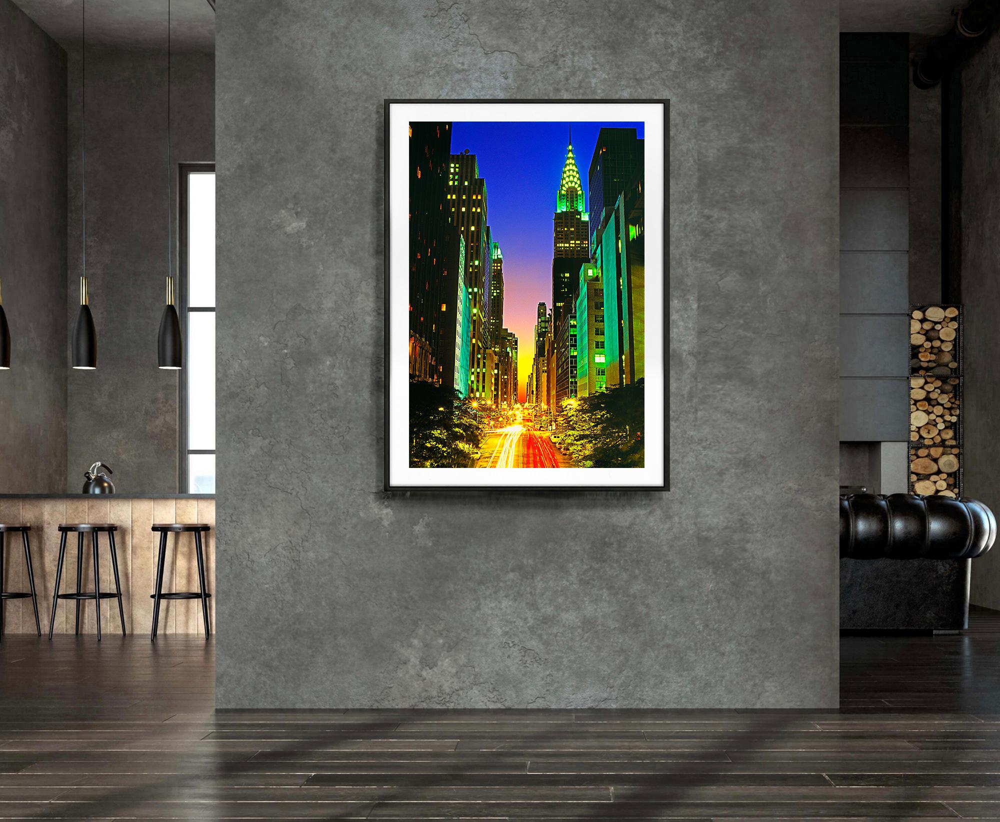 L'illuminazione del Chrysler Building e della 42esima strada a Manhattanhenge - Photograph Impressionismo di Mitchell Funk