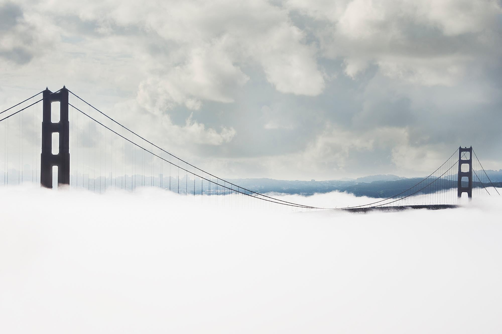 Mitchell Funk Landscape Photograph - Monochromatic Golden Gate Bridge in Fog,  San Francisco