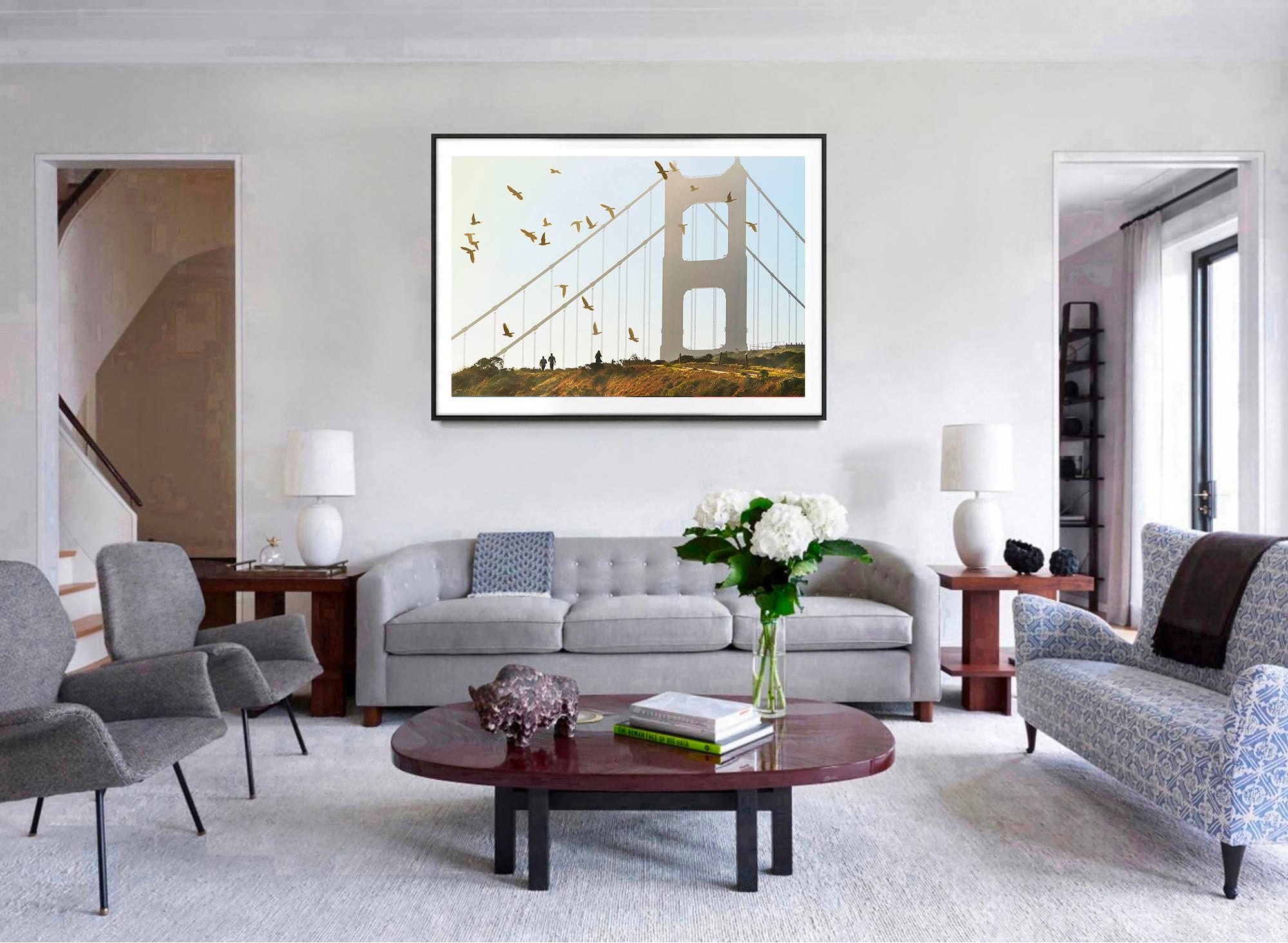 Puente Golden Gate con pájaros en monocromo San Francisco - Photograph de Mitchell Funk