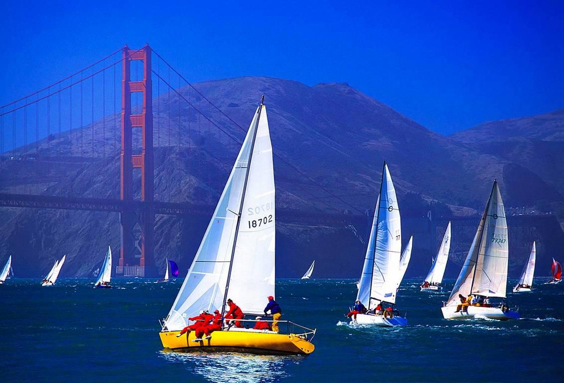 Mitchell Funk Color Photograph - Sailboat at Golden Gate Bridge  San Francisco 