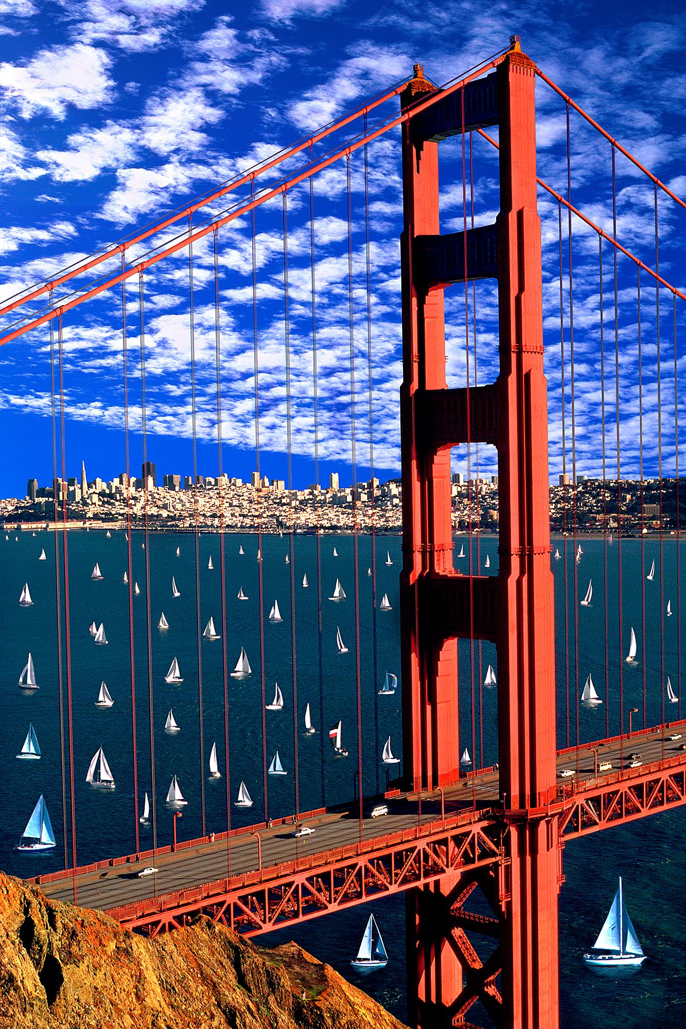Golden Gate Bridge San Francisco Bay with Sailboats 