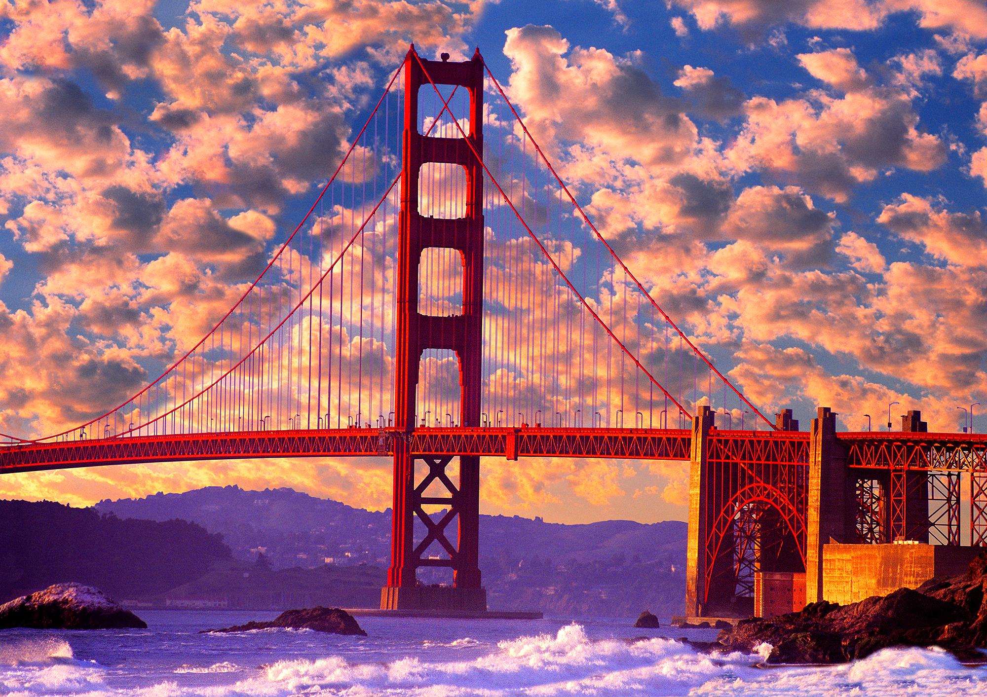 Circle CaptureSunset Over The Golden Gate Bridge Premium Brushed Aluminum Sign CGSignLab 36x24