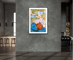 Golden Mist at the Fountain - Impressionist Girl Relaxing  like Georges Seurat