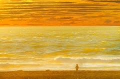 Golden Sea and Golden Sky,  Child Looking Out, Landscape Photography,  Seascape 