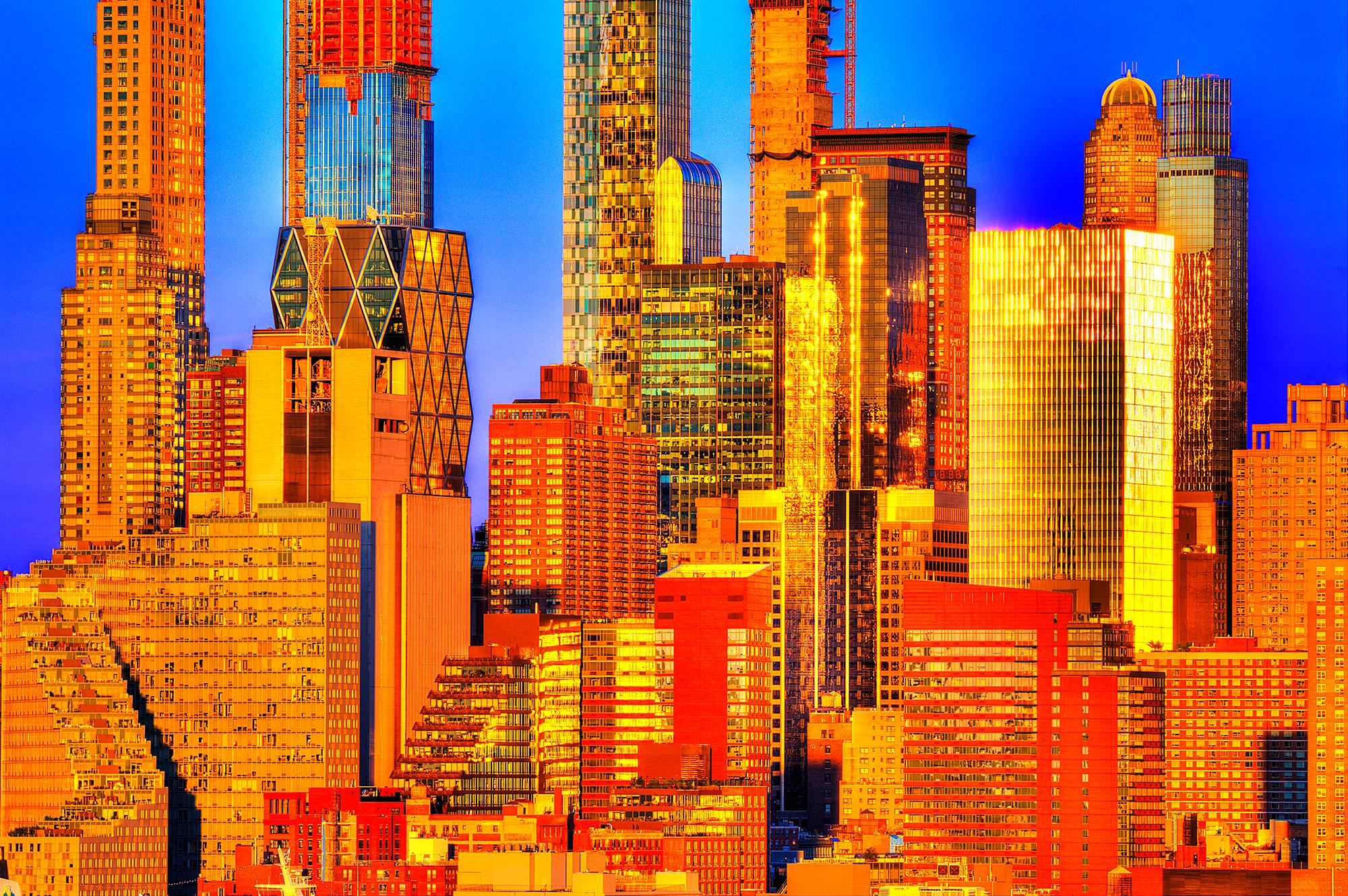 Mitchell Funk Color Photograph – Golden SkyScrappers Manhattan Skyline 