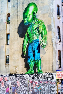 Graffiti Wall with Little Green Man  - Urban Art Sci- fi