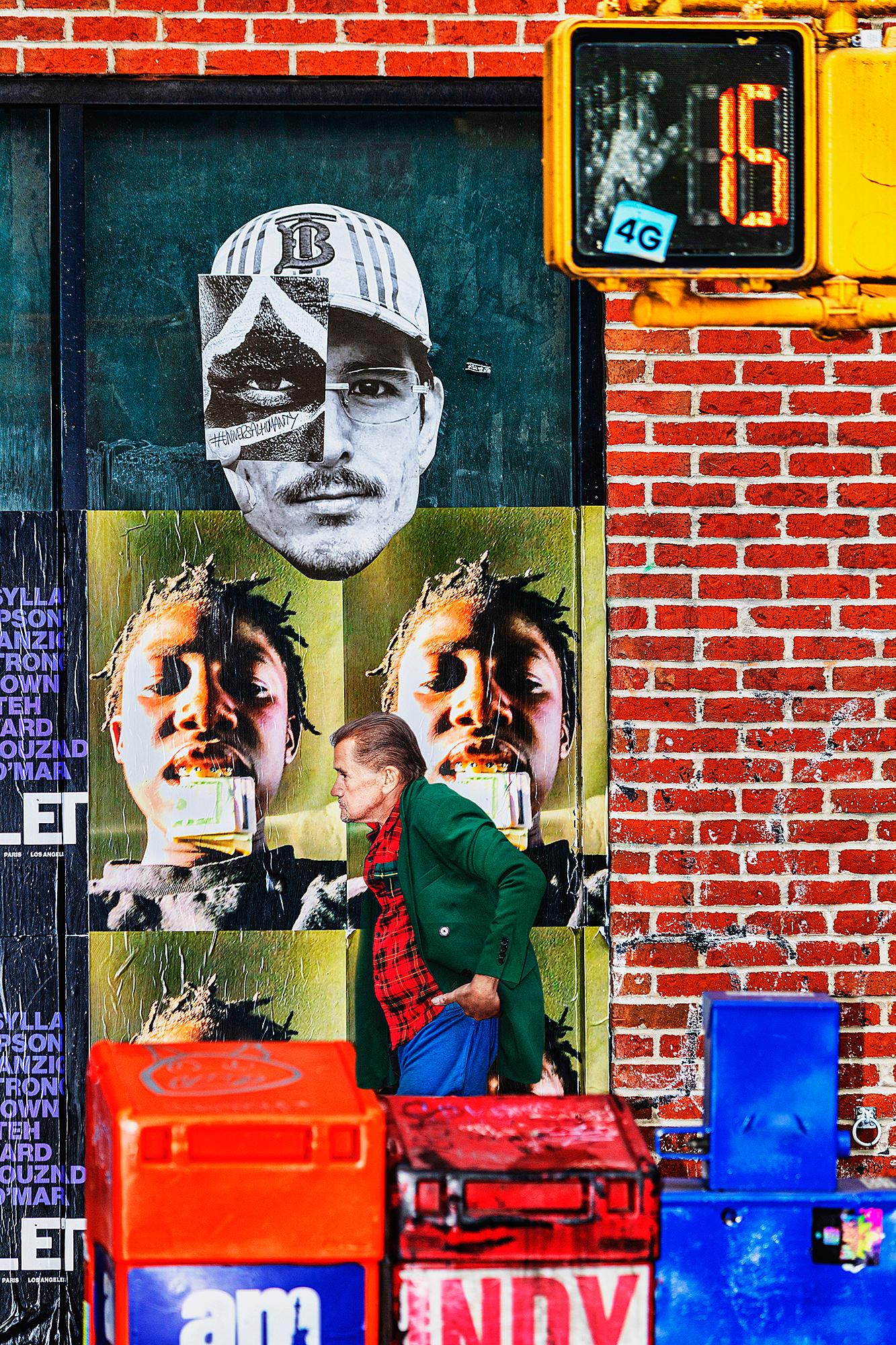 Mitchell Funk Figurative Photograph - Gritty Street Photography with Geometric Billboards Manhattan Street Scene