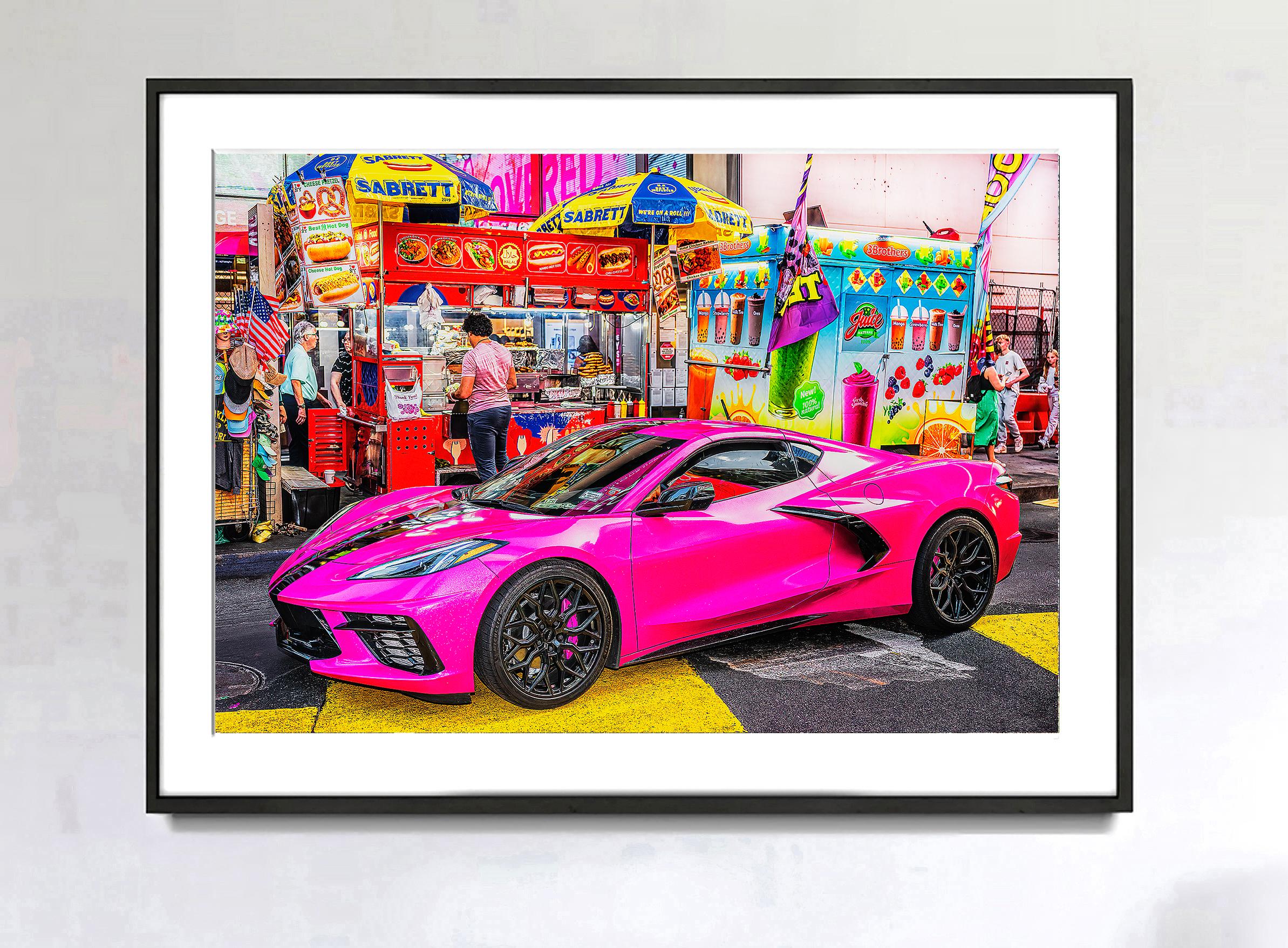 Hot Pink Hot Car im Times Square  - Automobilindustrie – Photograph von Mitchell Funk