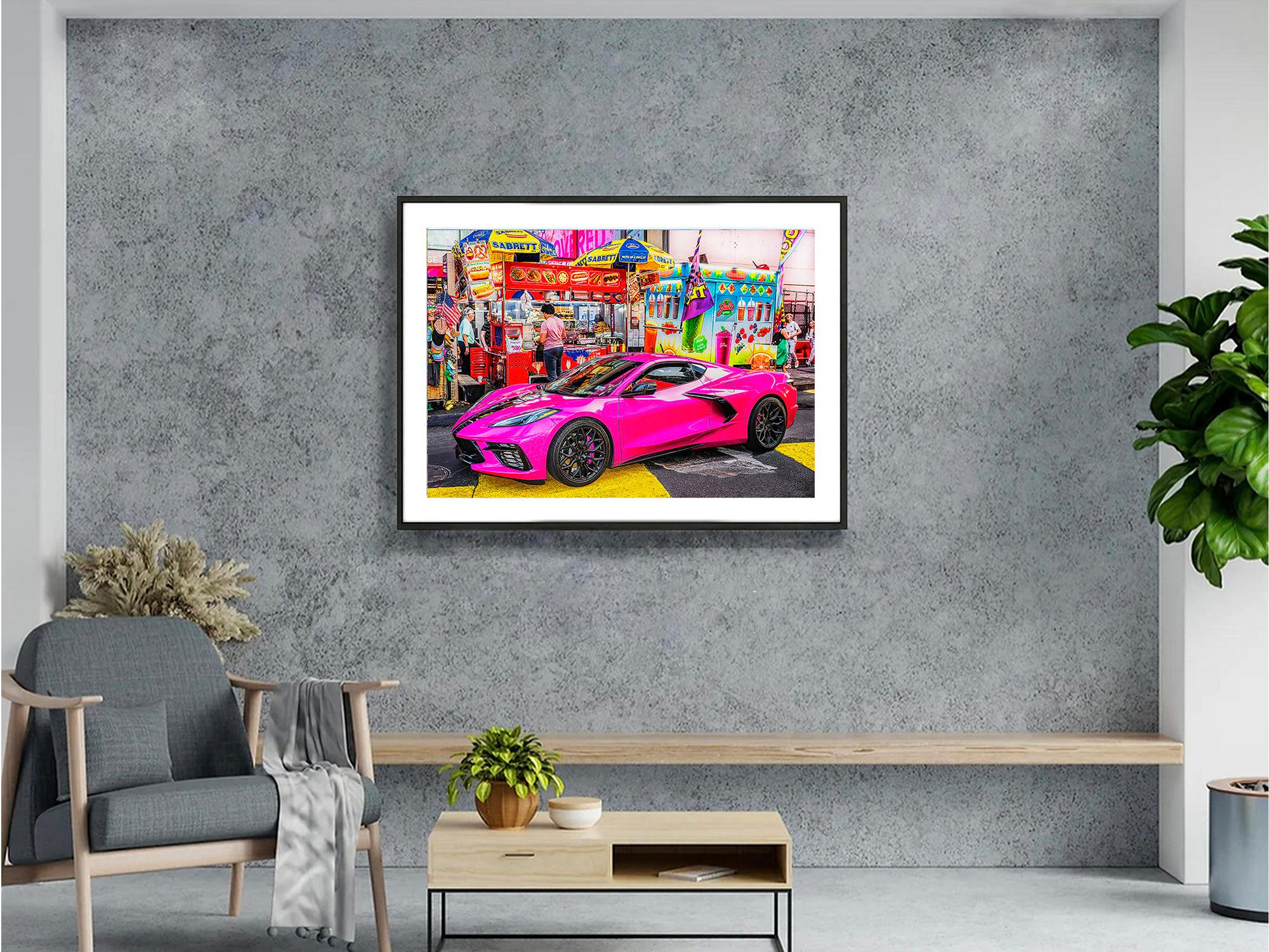 Hot Pink Hot Car im Times Square  - Automobilindustrie (Zeitgenössisch), Photograph, von Mitchell Funk