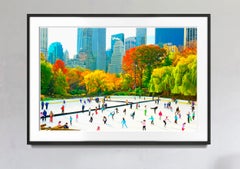 Ice Skaters in Central Park Rink  Panoramic view of the Skyline Autumn Colors