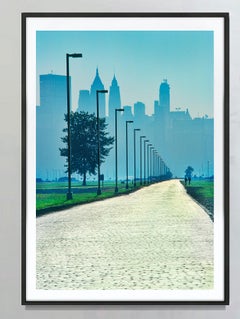 illuminated  Sunlit Road Going To New York City Skyline
