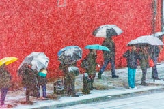 Impressionist Street Scene Manhattan in Snow   - Reds and Greys 