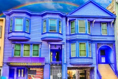 Joyful San Francisco Victorian in Purple with Rainbow like Gay Flag 