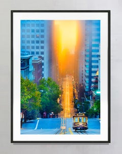Lone Cable Car California Street at Sunrise San Francisco Vintage Print, Signed
