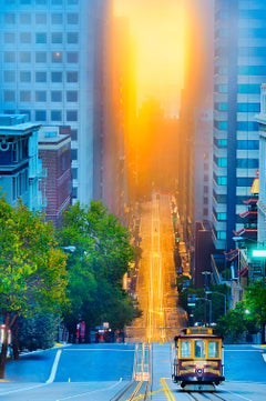 Lone Cable Car California Street at Sunrise San Francisco Vintage Print, Signed
