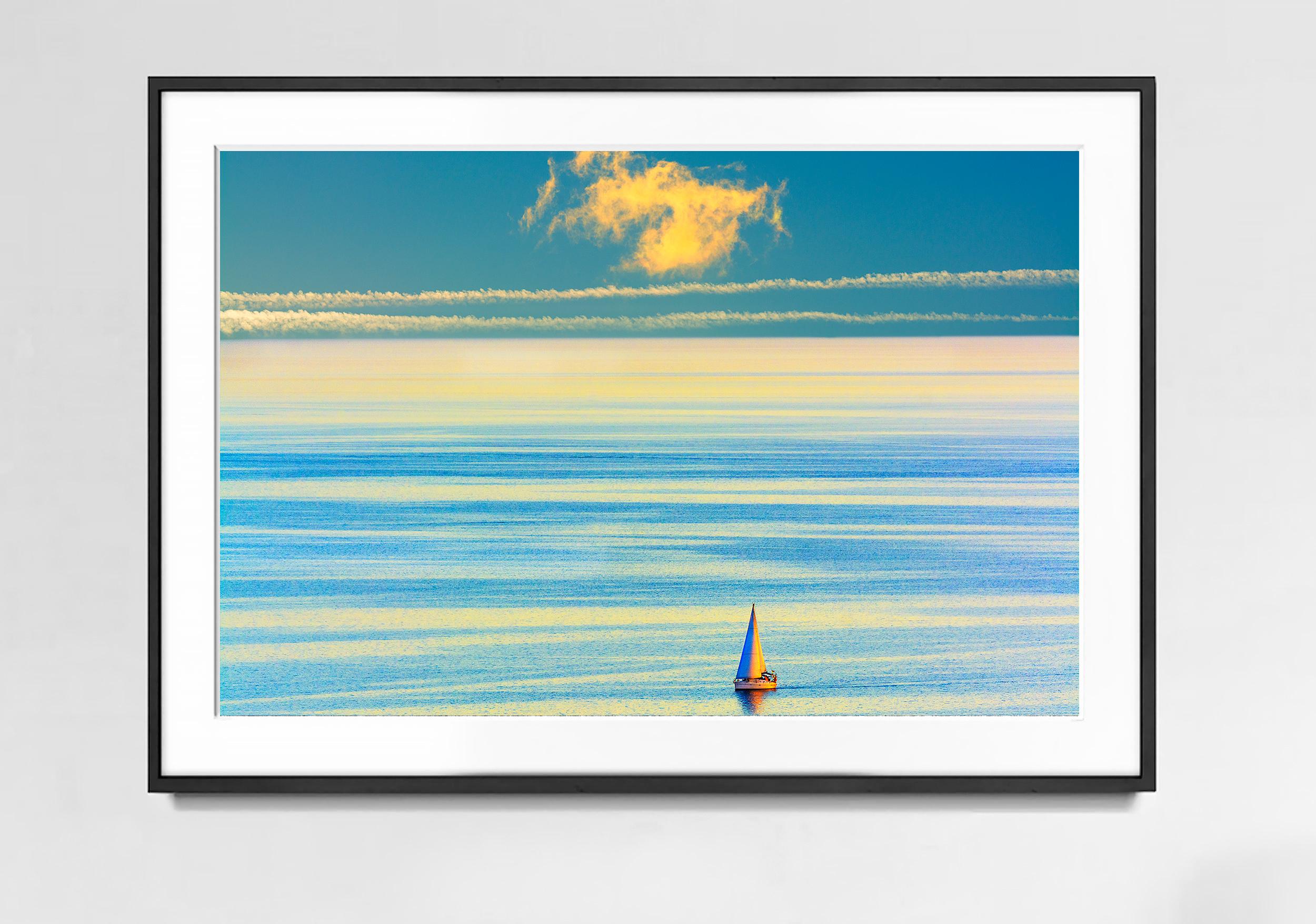 Lone Sailboat on a placid turquoise sea - Photograph by Mitchell Funk
