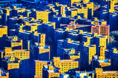 Lower Manhattan Building Abstraction in Gold and Blue, Cubist  Urban Landscape