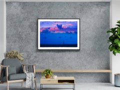 Magenta Sky at Dusk , Serene Sky in Blue and Magenta  Running Man and Boats