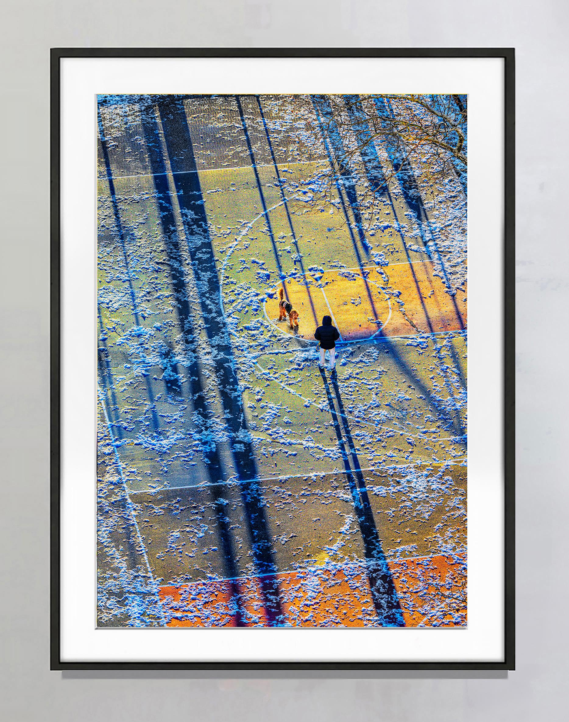 Man and Dog in New York City Park Early Morning Light  Impressionism - Gray Color Photograph by Mitchell Funk