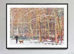 Tempesta di neve a New York: donna con cane, stampa artistica a colori, autografata, 3/15