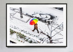 New York City Snowstorm With Rainbow Color Umbrella, Fine Art Print