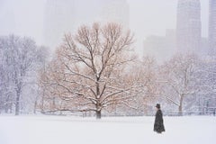 Man With Top Hat In Central Park During Snowstorm
