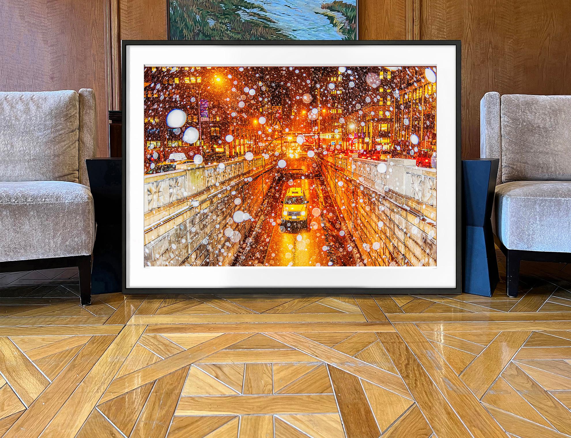 Manhattan in Snow Storm - Golden Abstraction  - Photograph by Mitchell Funk