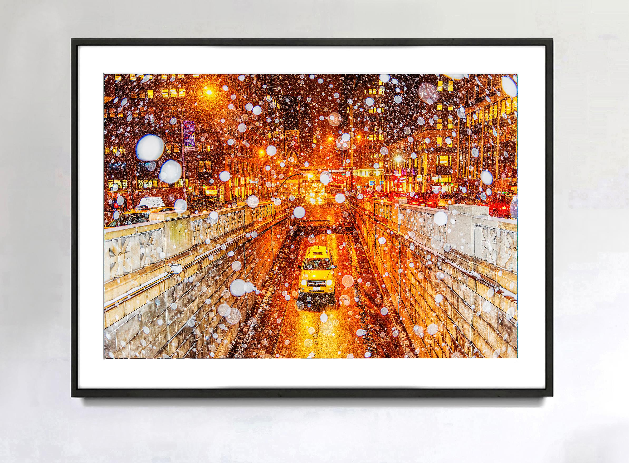 Manhattan in Snow Storm - Golden Abstraction  - Abstract Expressionist Photograph by Mitchell Funk