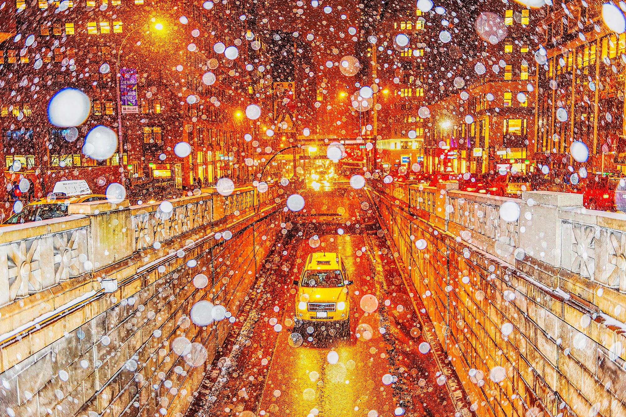 Mitchell Funk Abstract Photograph - Manhattan in Snow Storm - Golden Abstraction 