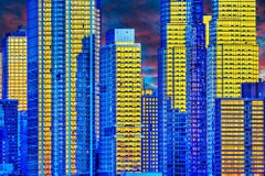 Manhattan Skyscrapers: Gold and Blue Reflections Photography