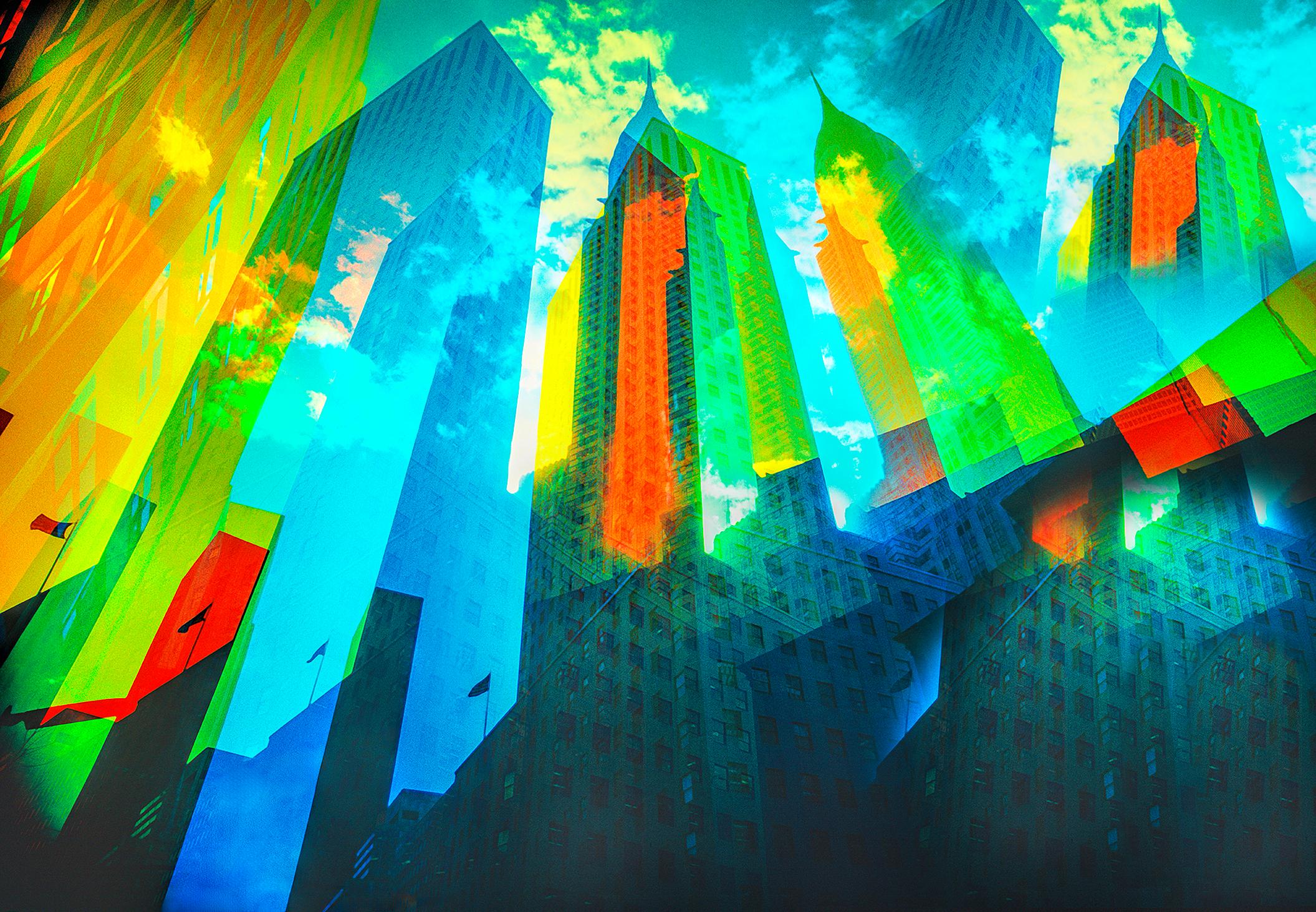Mitchell Funk Landscape Photograph - Multiple Exposure of the Chrysler Building in Bright Colors