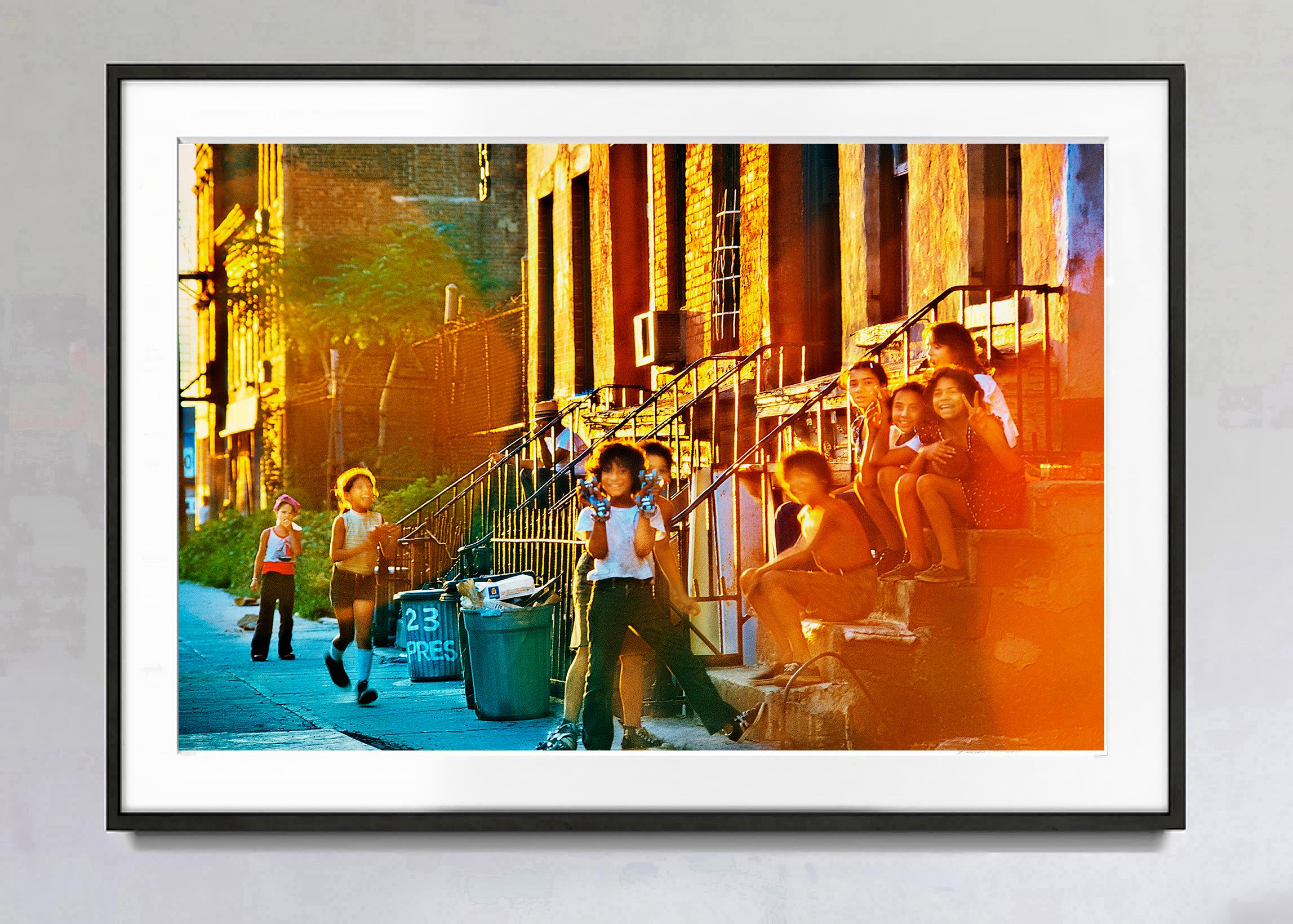 Neighborhood Kids on Stoop in Red Hood Brooklyn  - Vintage Brooklyn  - Photograph by Mitchell Funk