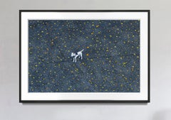 Manhattan White Dog among Autumn Leaves ,  Minimalism