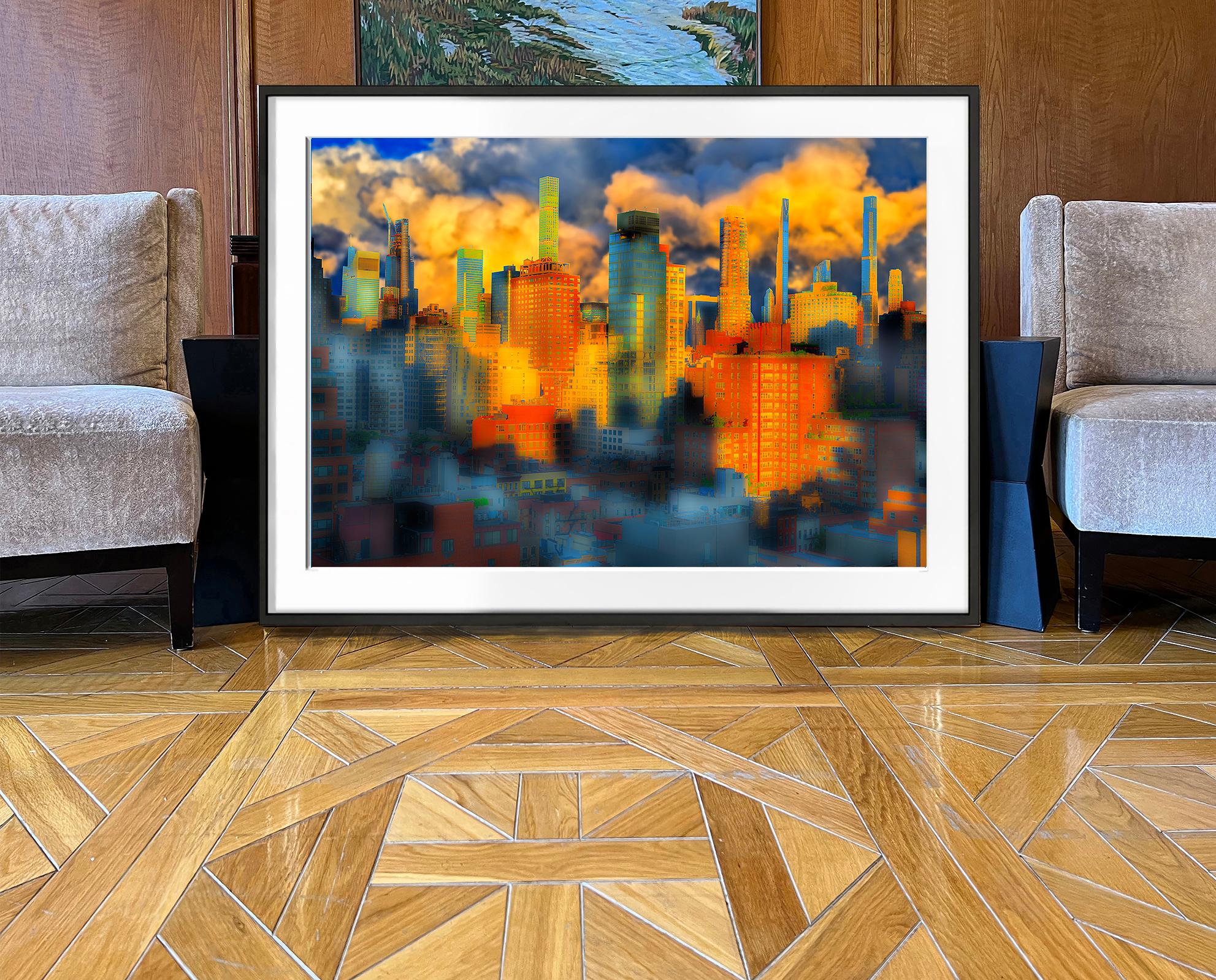 Nebbia a New York - Giochi di luce sullo skyline dell'Upper East Side - Abstract Photograph Nero di Mitchell Funk