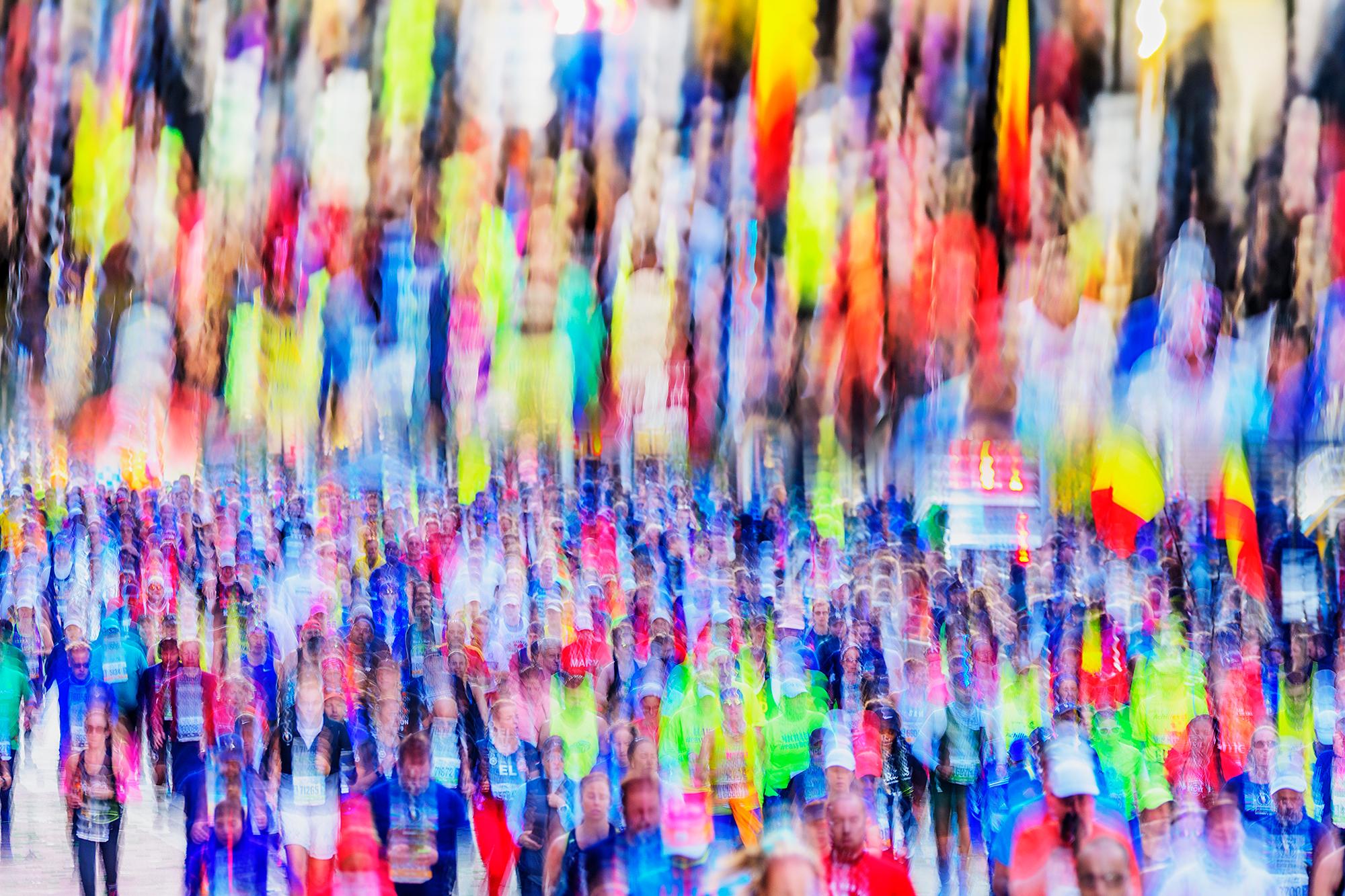 Mitchell Funk Color Photograph - New York City Marathon Runners Blur