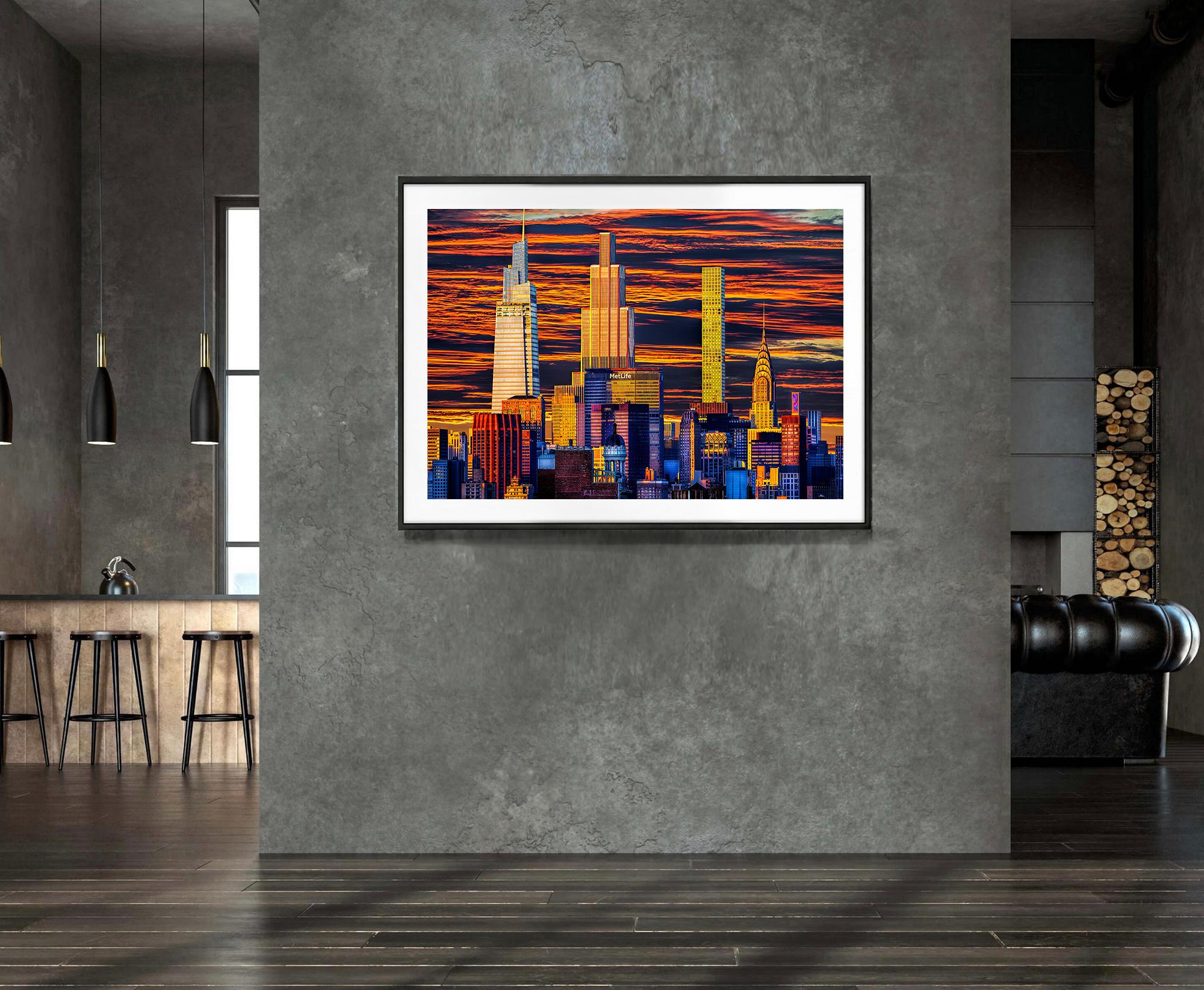 Skyline de Nueva York Supertalls  en la más deslumbrante puesta de sol - Photograph de Mitchell Funk